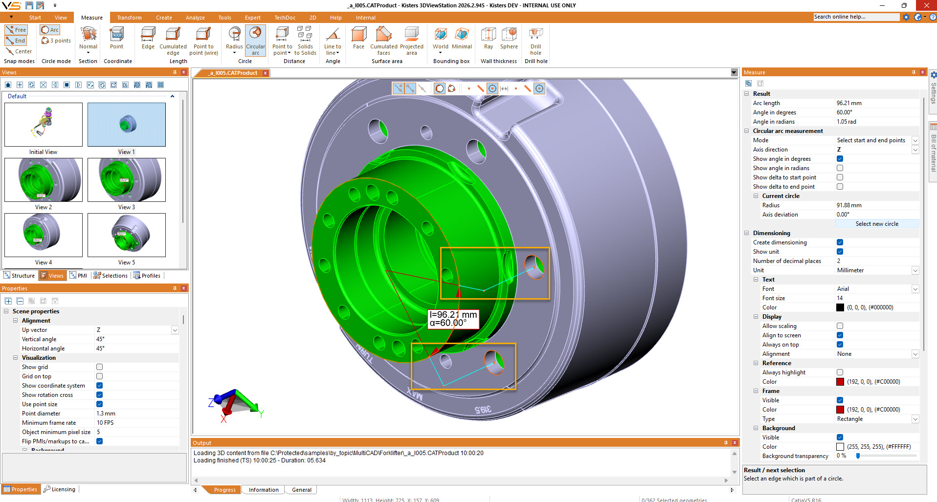 Measure Arc via 2 axis, projected on circle Measure Arc via 2 axis, projected on circle