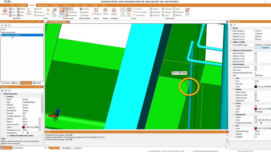 result of ultra fast solids vs solids calculation - using 3D CAD viewer 3DViewStation