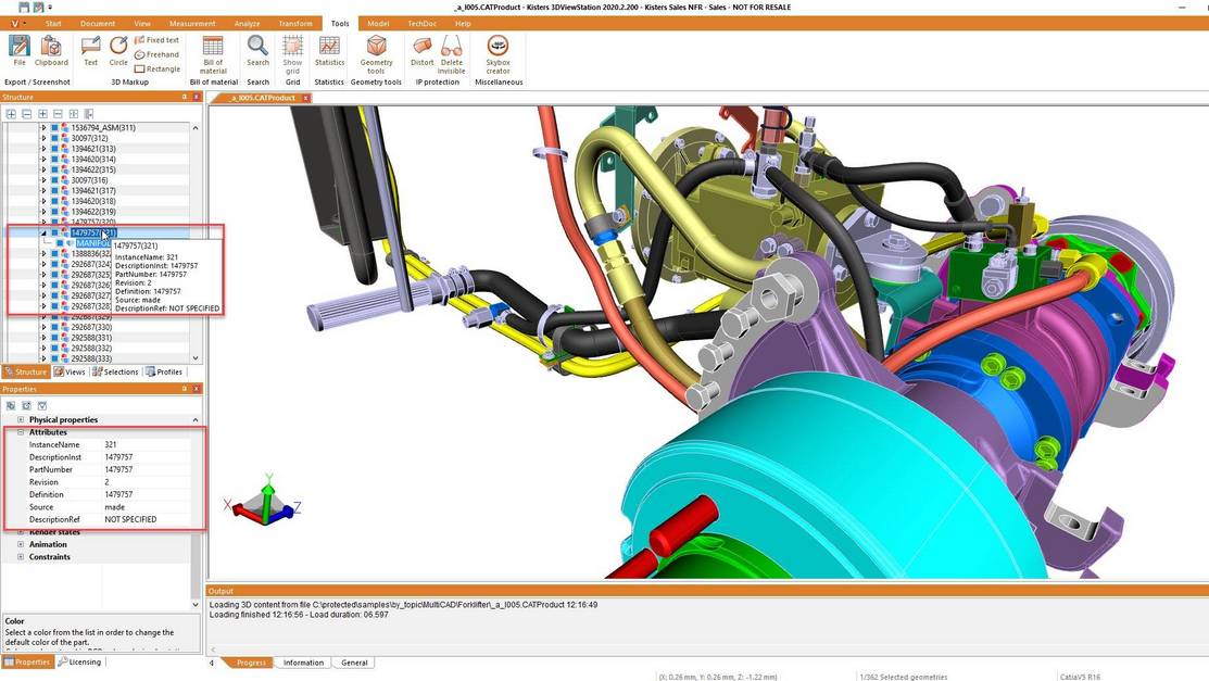 Attributes of geometry, read from native CAD file - using 3DViewStation